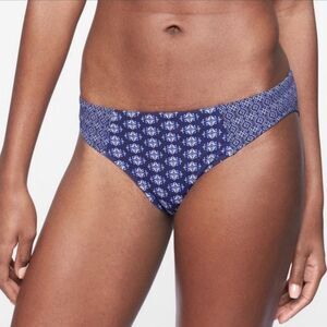 NWT Athleta Navy Blue and White Geometric Print Tangier Medium Rise Swim Bottoms